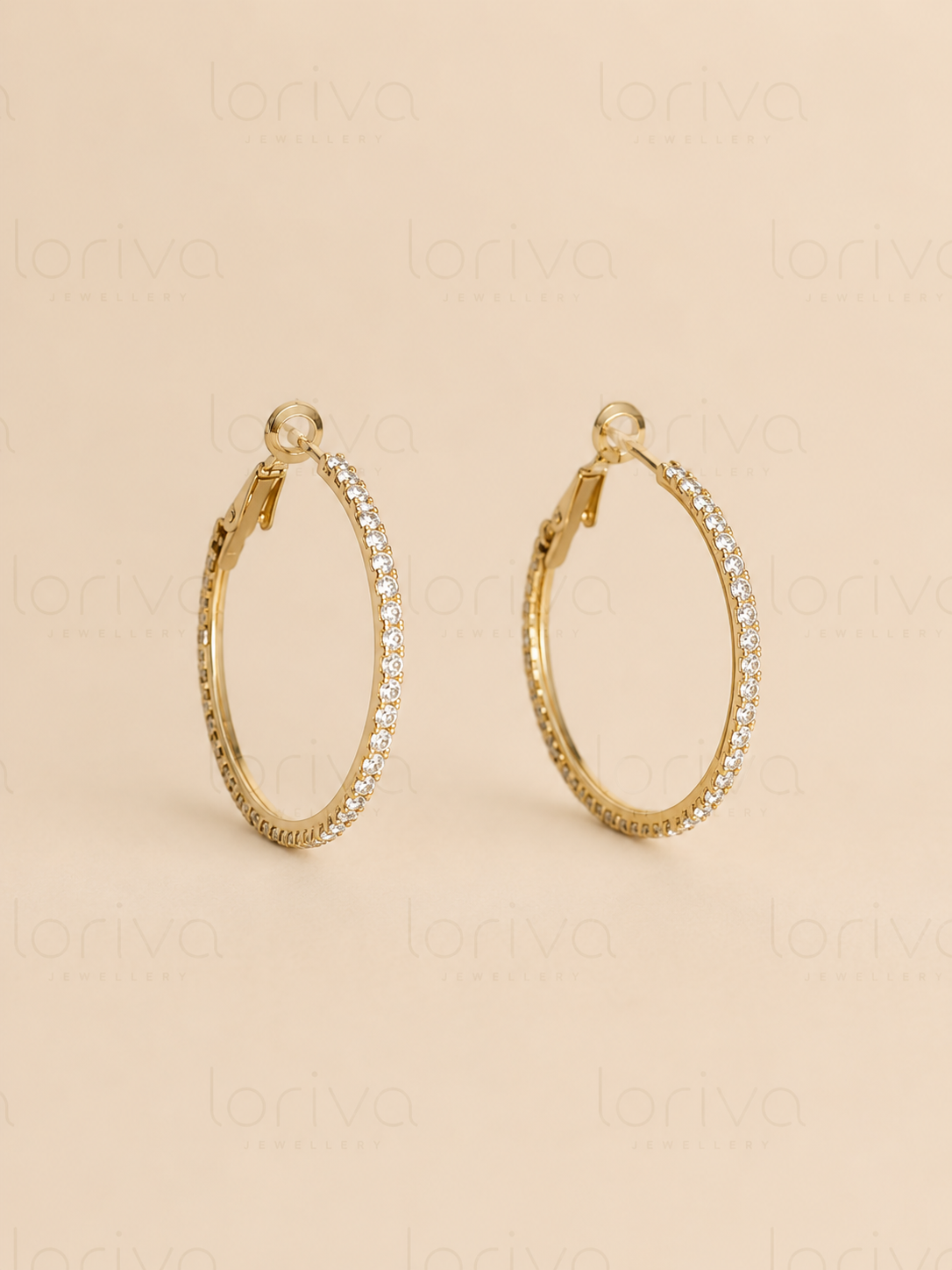 Taşlı Gold Halka Kadın Küpe